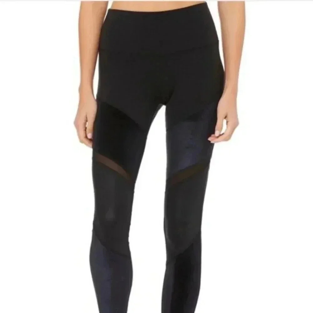 Alo Yoga Black Sheila Leggings Mesh Panels  Activewear